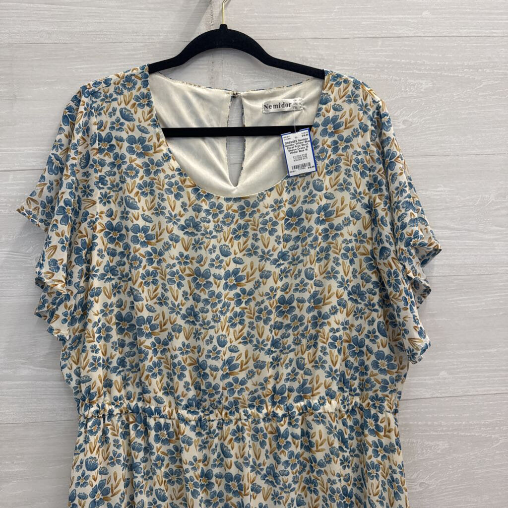 Nemidor White/ Blue Floral Print Short Sleeve Dress 18