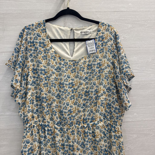 Nemidor White/ Blue Floral Print Short Sleeve Dress 18