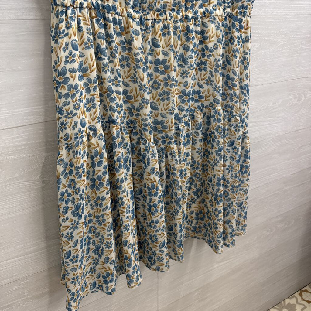 Nemidor White/ Blue Floral Print Short Sleeve Dress 18