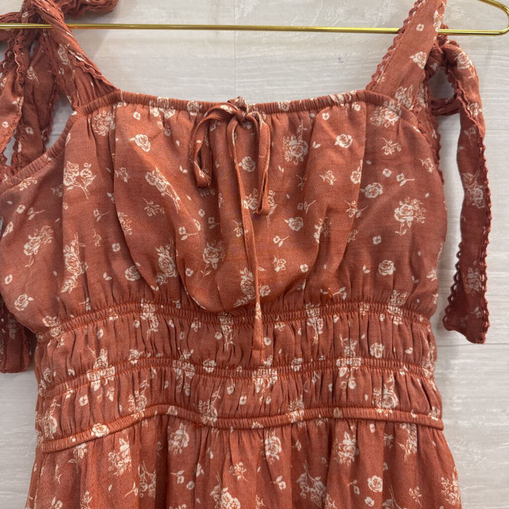 Trixxi Orange/ Beige Floral Print Dress Extra Large