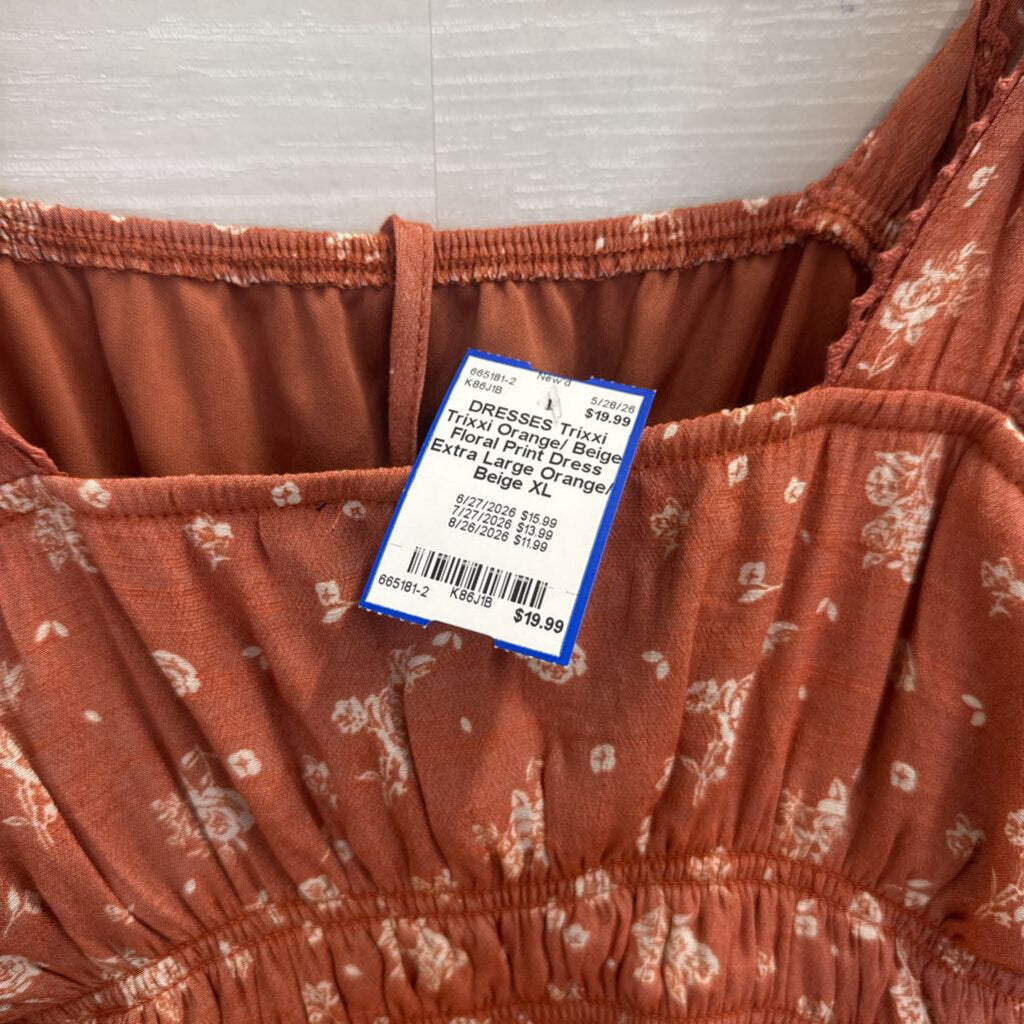 Trixxi Orange/ Beige Floral Print Dress Extra Large
