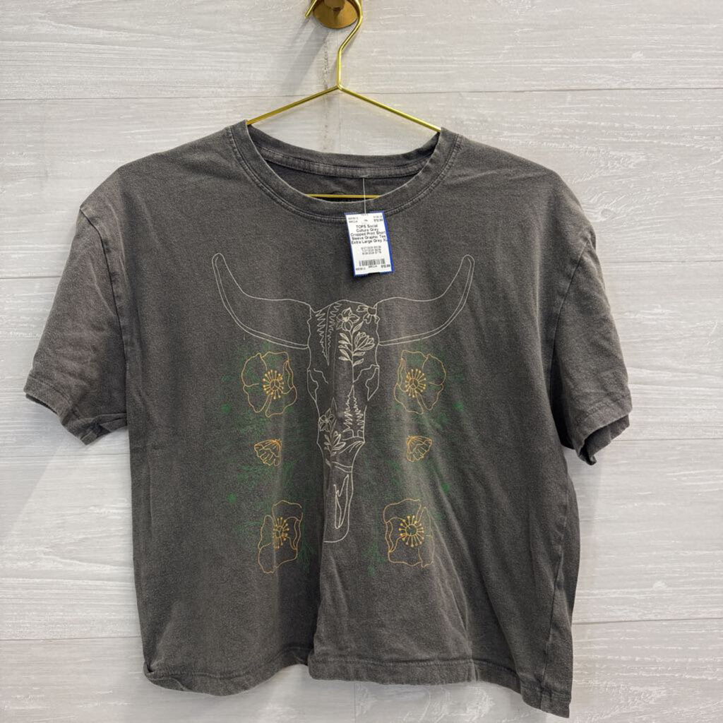 Grey Cropped Print Short Sleeve Graphic Tee Extra Large