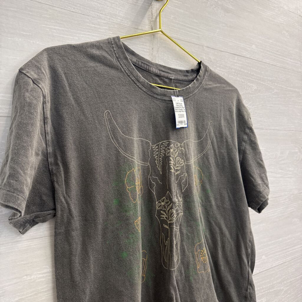 Grey Cropped Print Short Sleeve Graphic Tee Extra Large