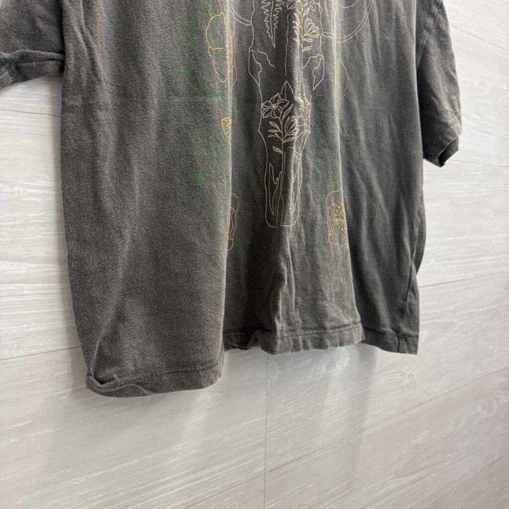 Grey Cropped Print Short Sleeve Graphic Tee Extra Large