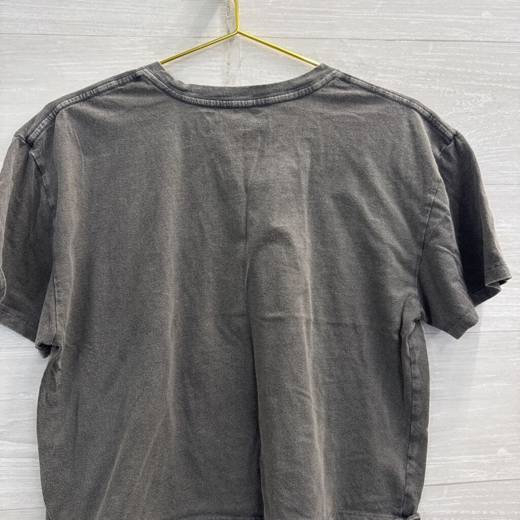 Grey Cropped Print Short Sleeve Graphic Tee Extra Large