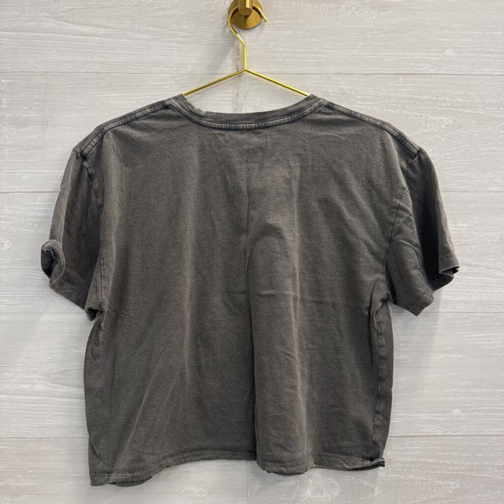 Grey Cropped Print Short Sleeve Graphic Tee Extra Large