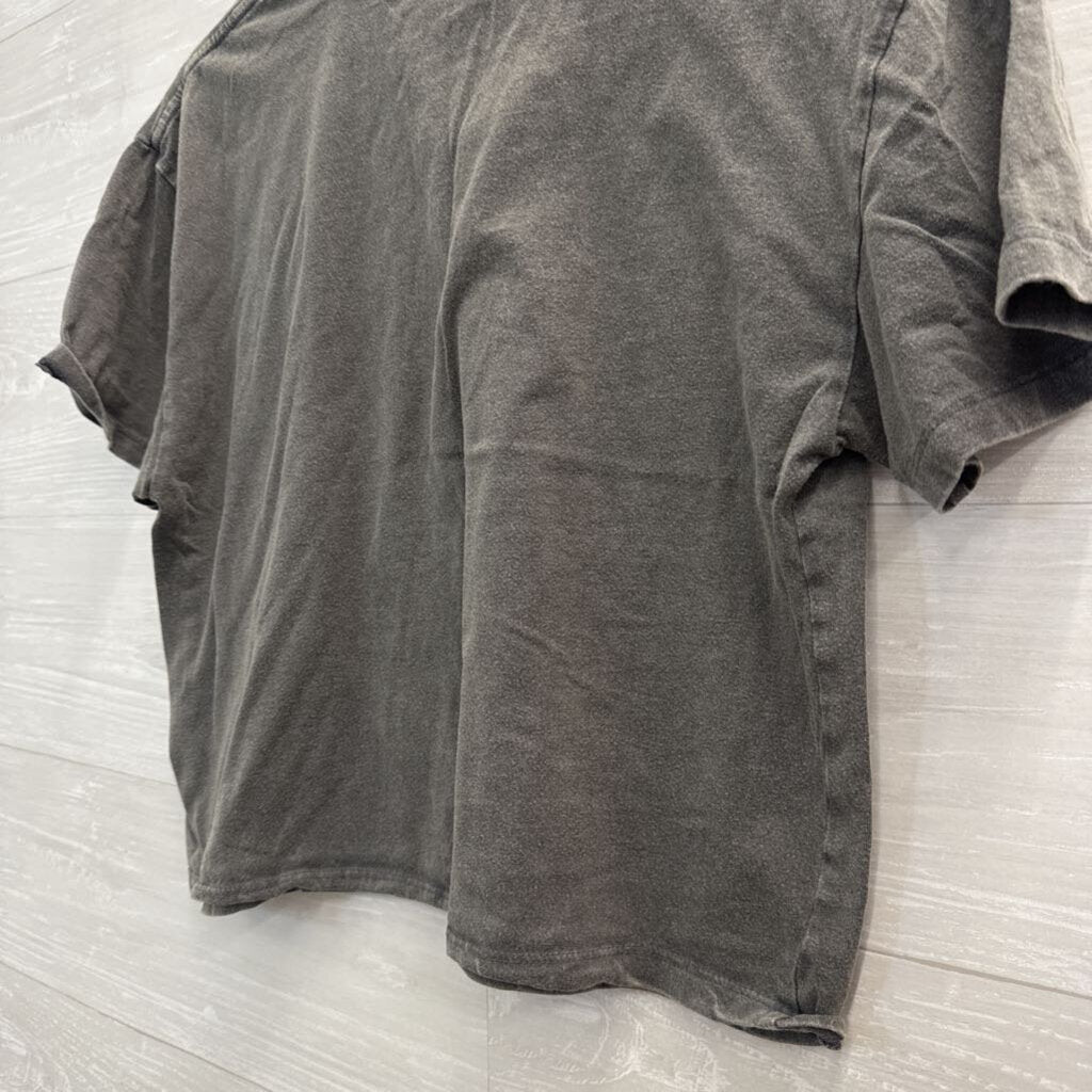 Grey Cropped Print Short Sleeve Graphic Tee Extra Large
