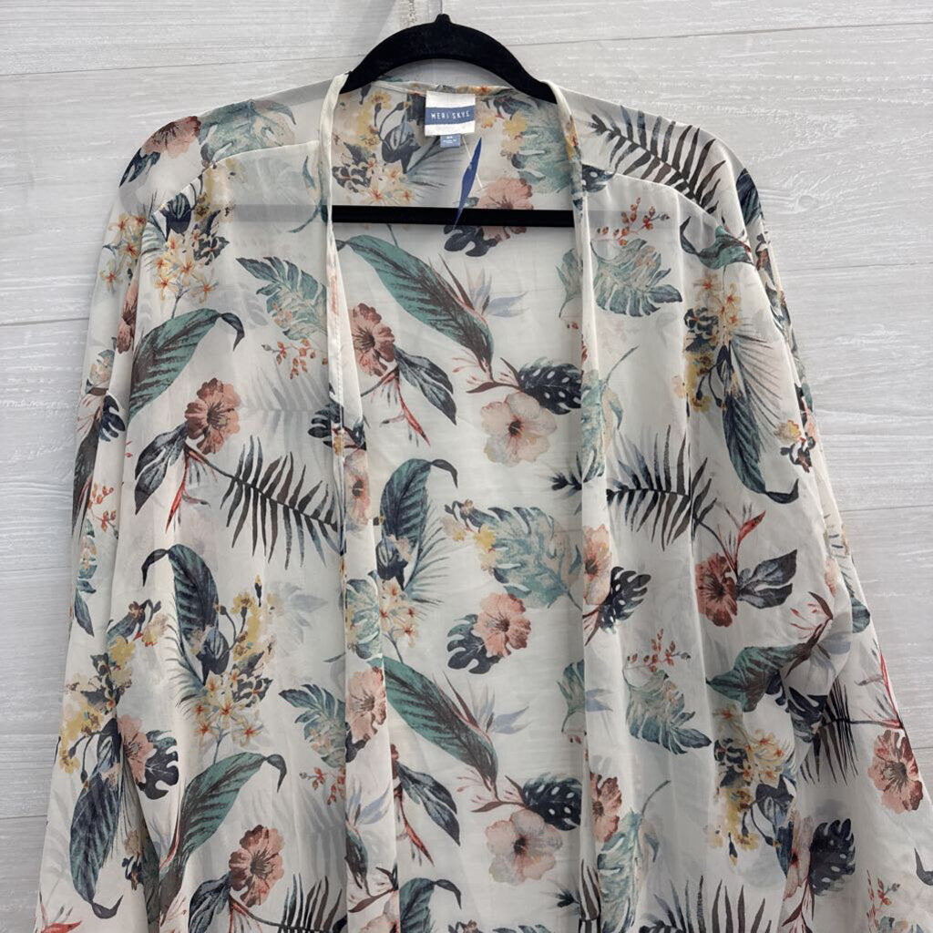 Meri Skye White/ Multi Long Sleeve Kimono Top 2X