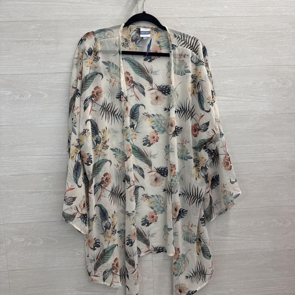 Meri Skye White/ Multi Long Sleeve Kimono Top 2X
