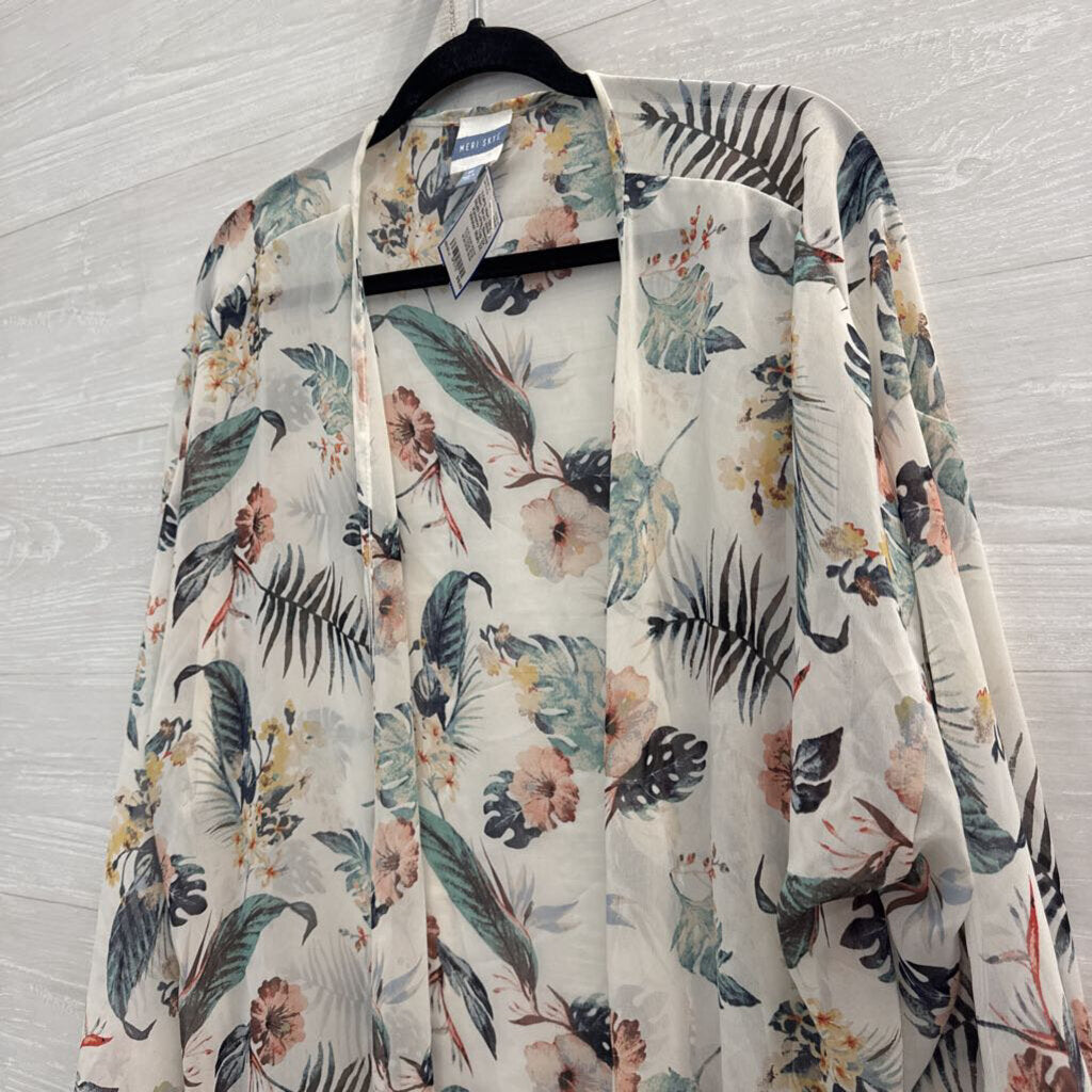 Meri Skye White/ Multi Long Sleeve Kimono Top 2X