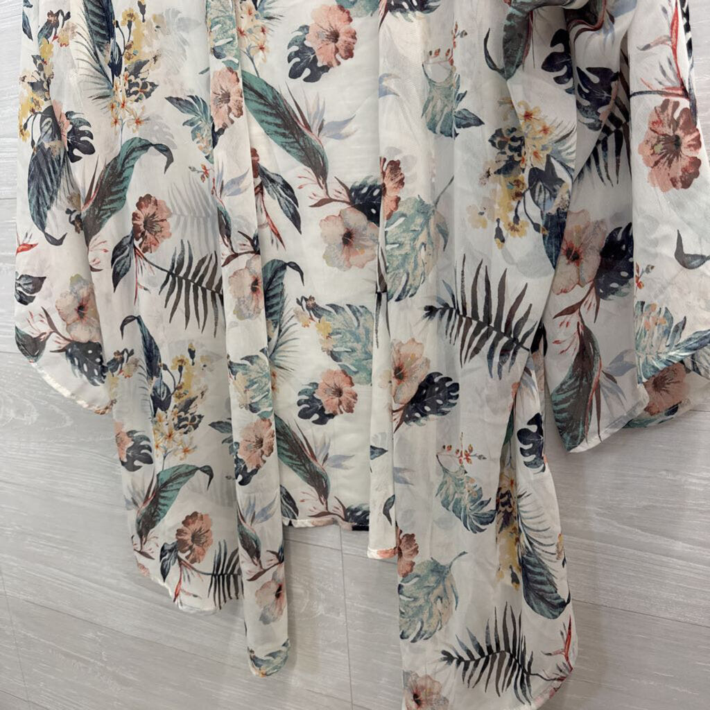Meri Skye White/ Multi Long Sleeve Kimono Top 2X