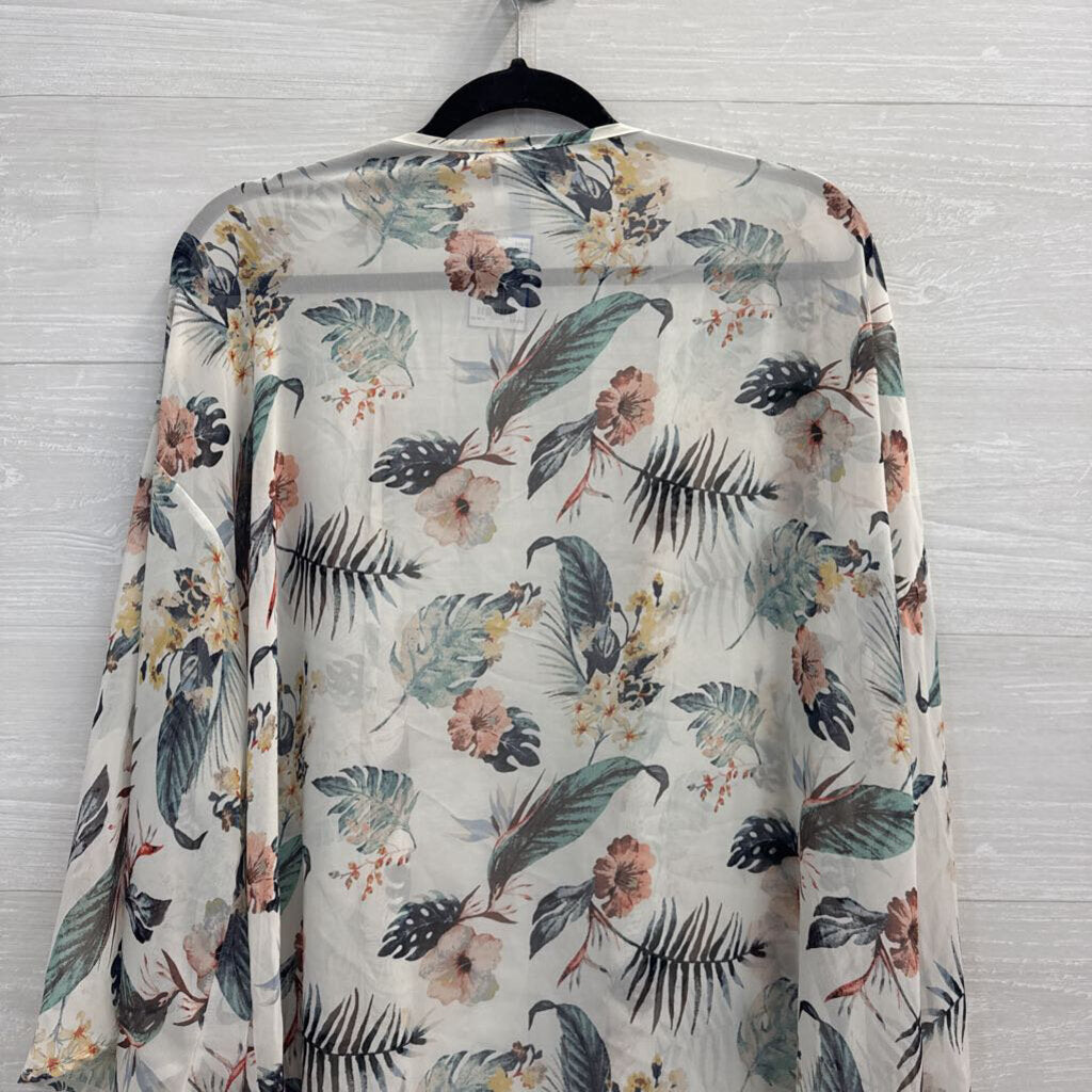Meri Skye White/ Multi Long Sleeve Kimono Top 2X