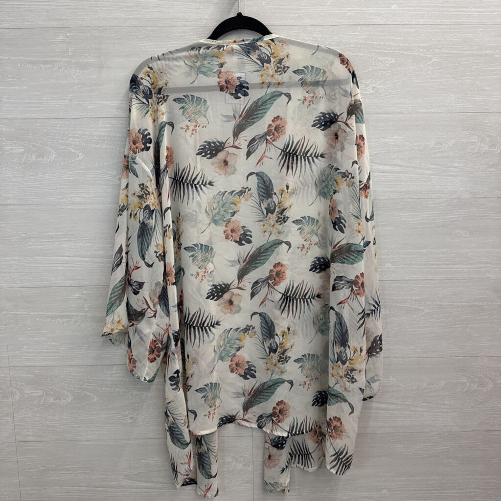 Meri Skye White/ Multi Long Sleeve Kimono Top 2X