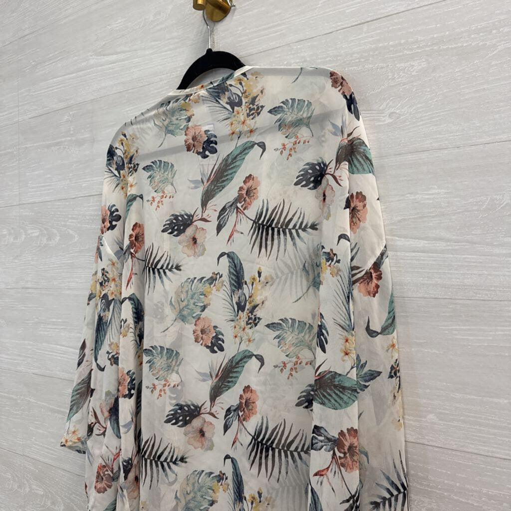 Meri Skye White/ Multi Long Sleeve Kimono Top 2X