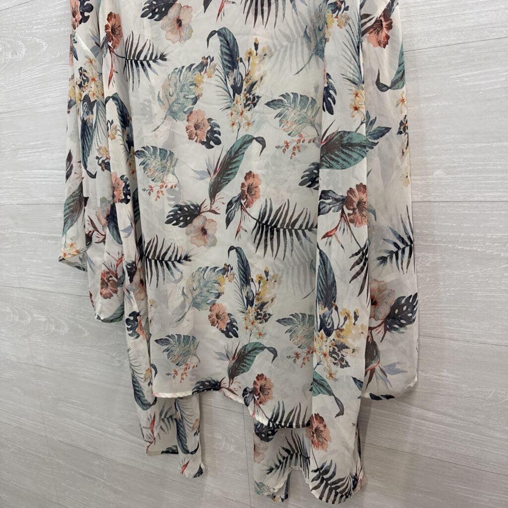 Meri Skye White/ Multi Long Sleeve Kimono Top 2X
