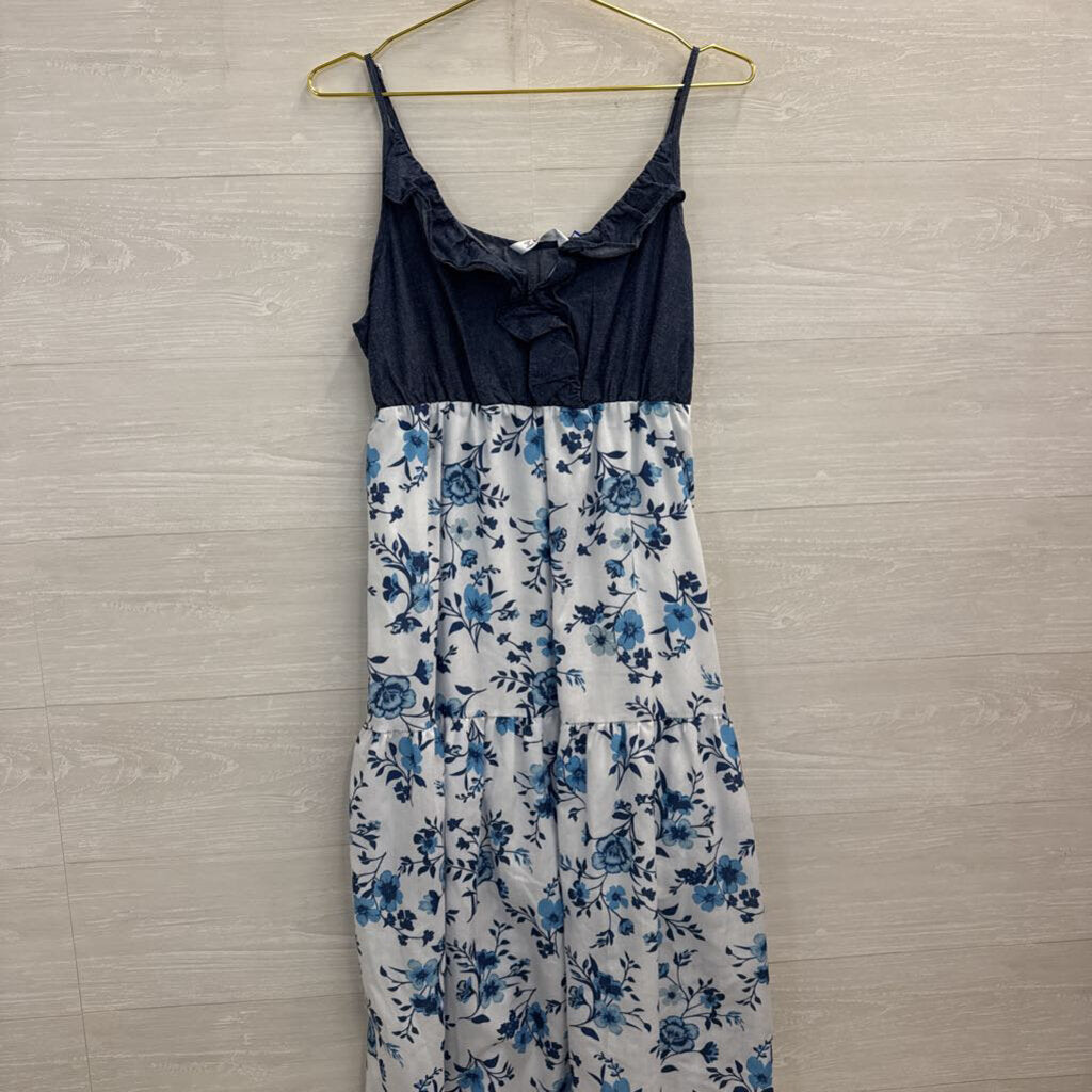 PatPat White/ Blue Floral Print Midi Dress Extra Large