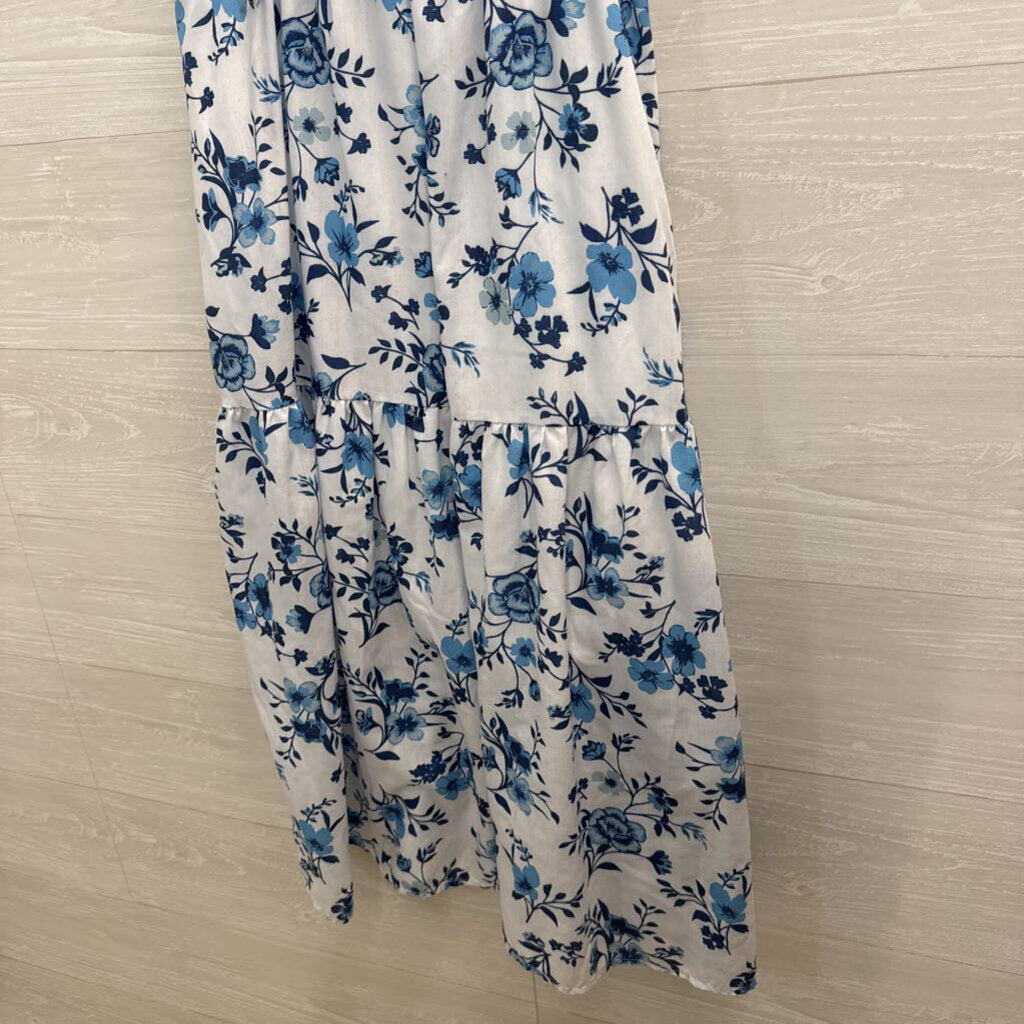 PatPat White/ Blue Floral Print Midi Dress Extra Large