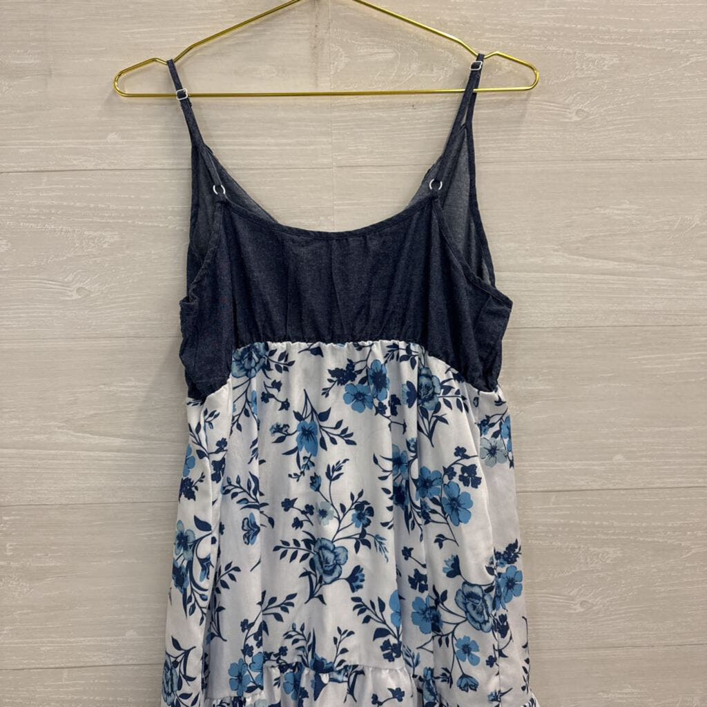 PatPat White/ Blue Floral Print Midi Dress Extra Large