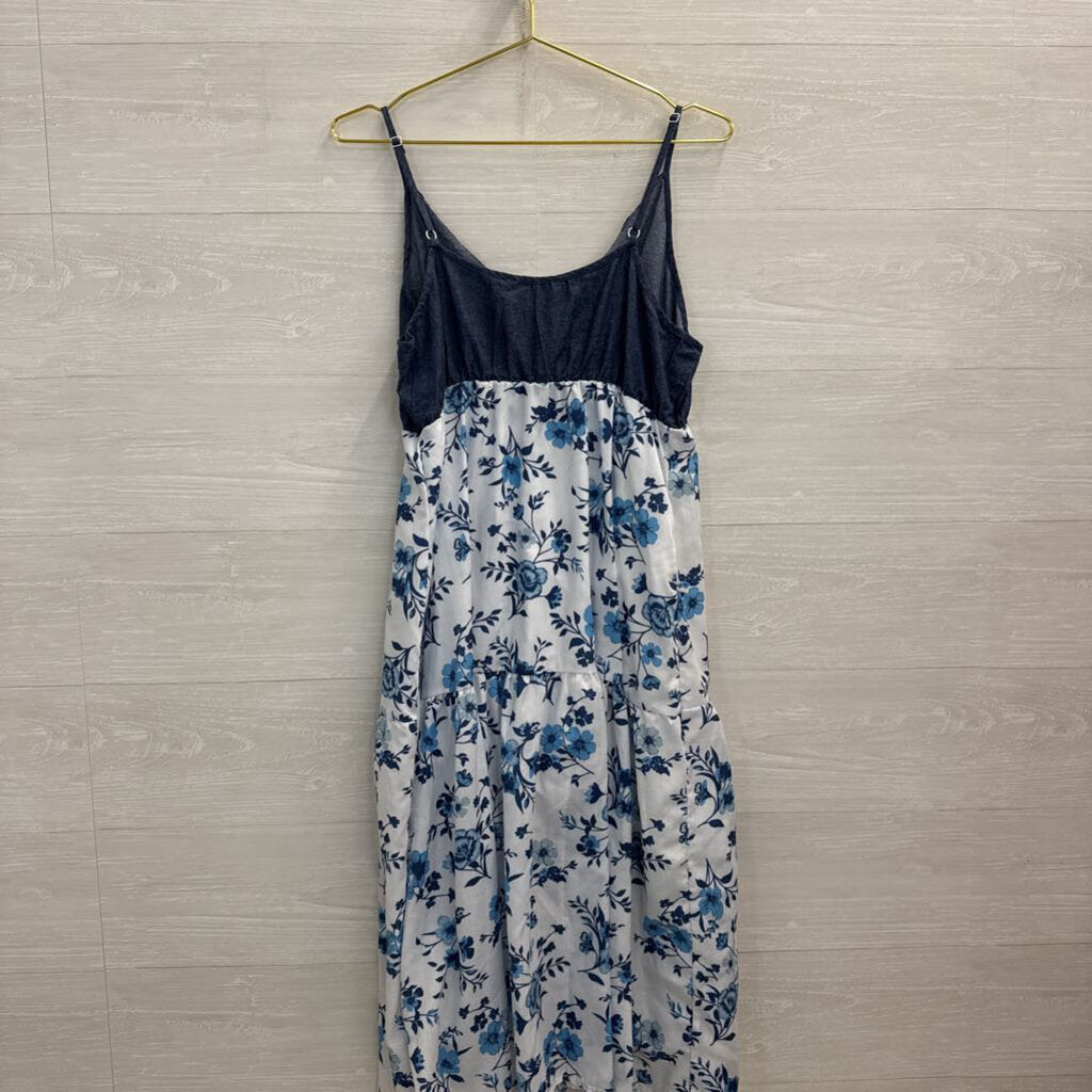PatPat White/ Blue Floral Print Midi Dress Extra Large