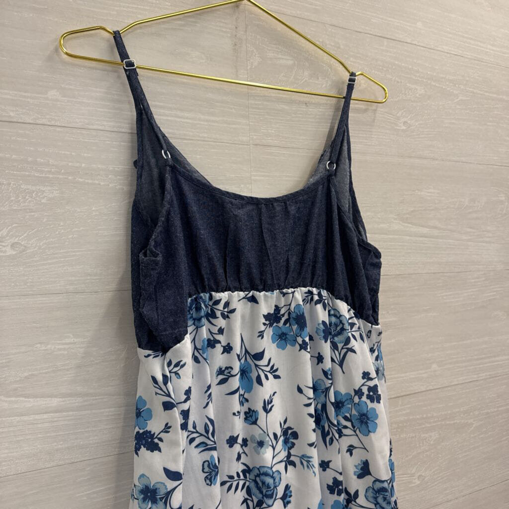PatPat White/ Blue Floral Print Midi Dress Extra Large