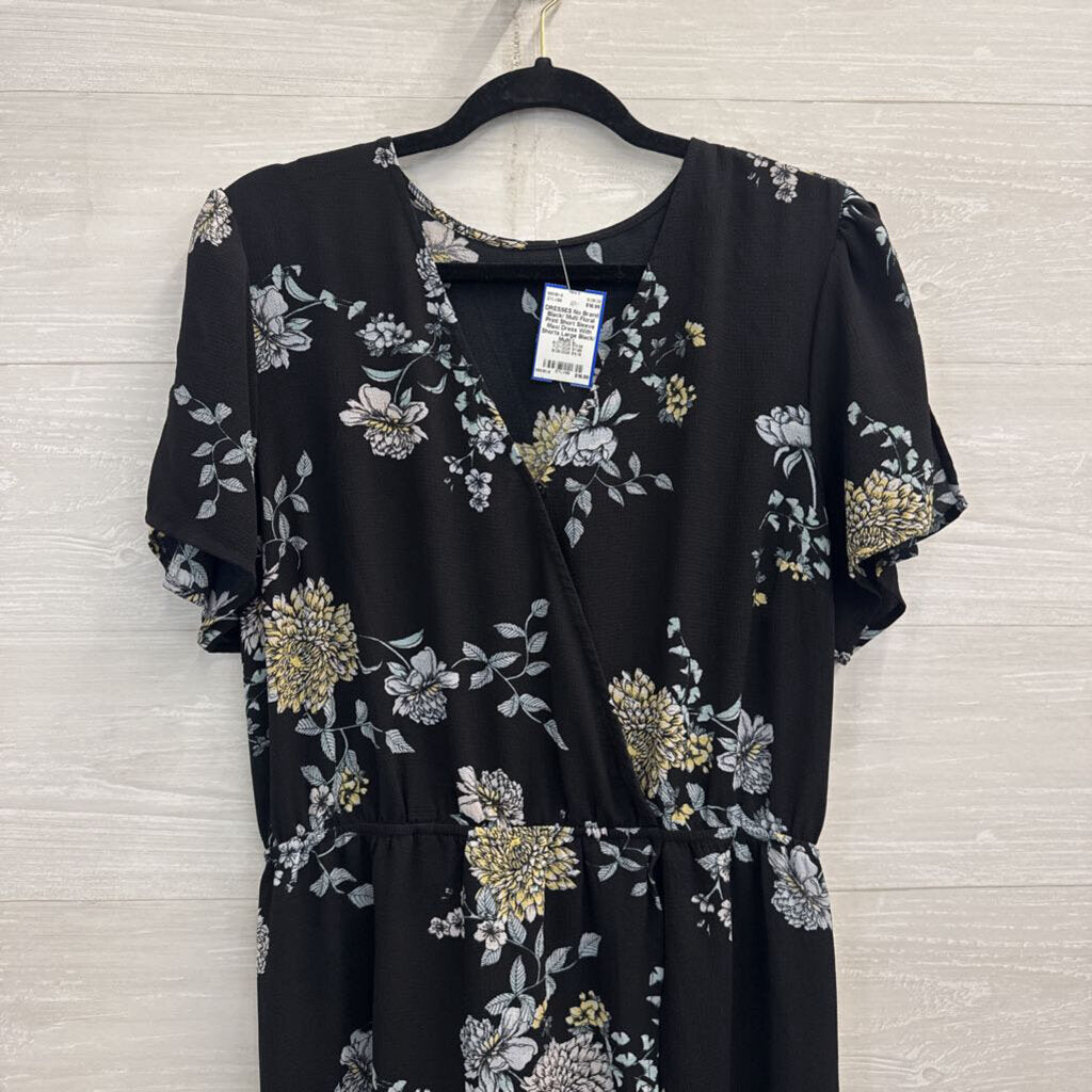 Black/ Multi Floral Print Short Sleeve Maxi Dress With Shorts Large