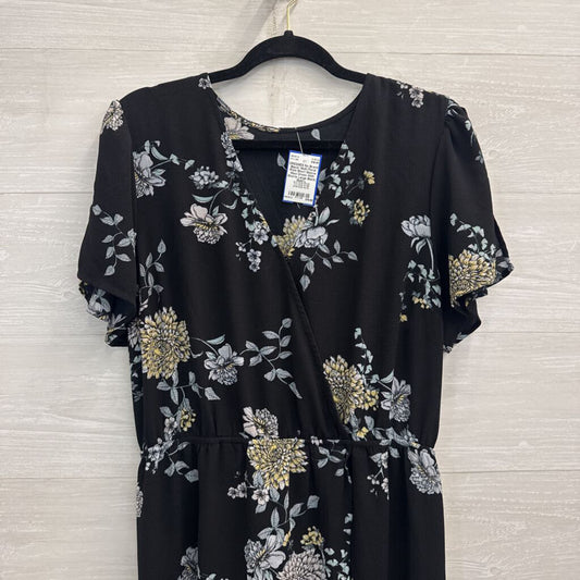 Black/ Multi Floral Print Short Sleeve Maxi Dress With Shorts Large