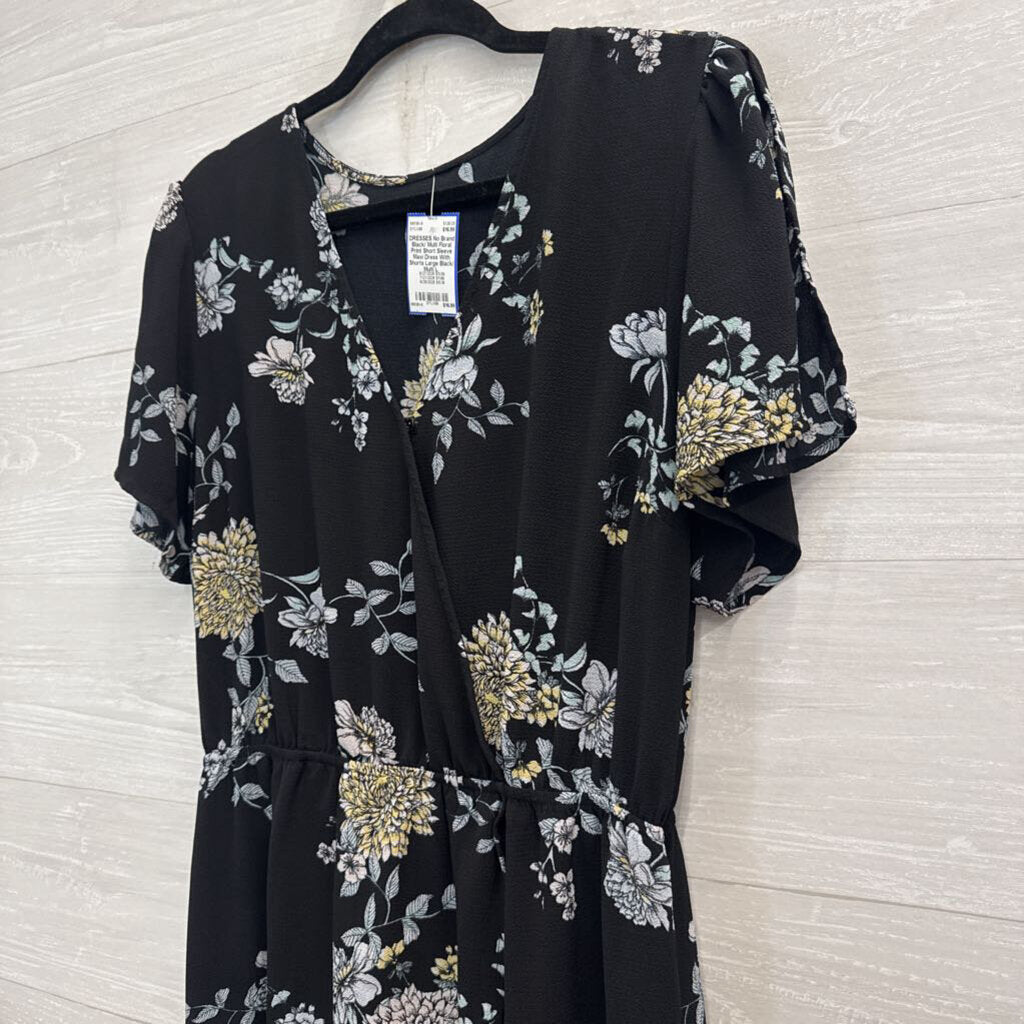 Black/ Multi Floral Print Short Sleeve Maxi Dress With Shorts Large