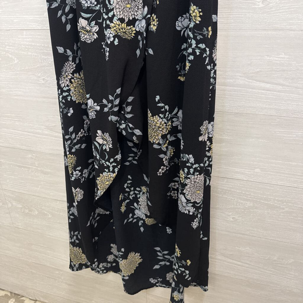 Black/ Multi Floral Print Short Sleeve Maxi Dress With Shorts Large
