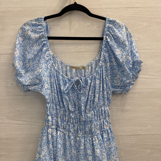 Liberty Love Blue/ White Floral Print Short Puff Sleeve Dress Extra Large