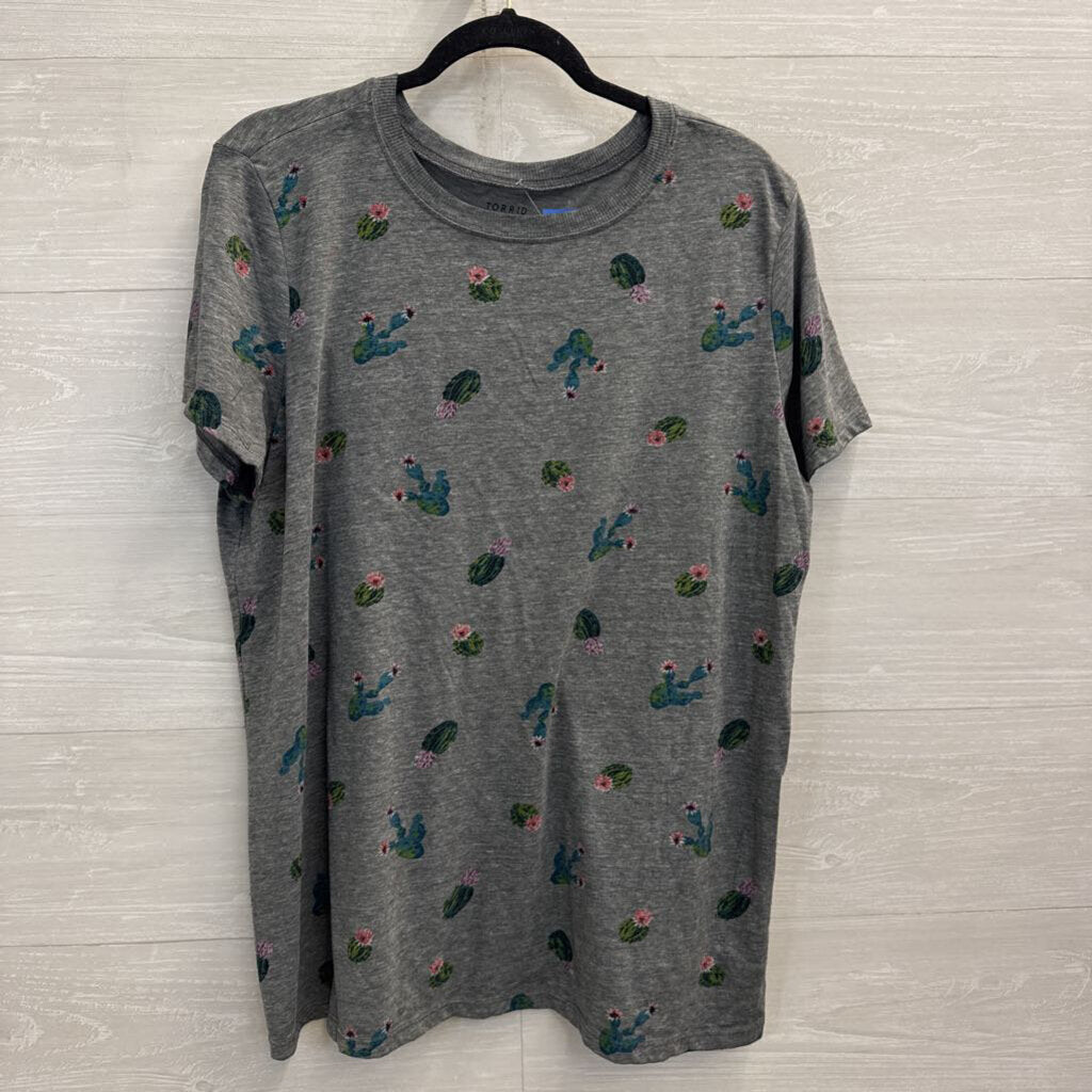 Torrid Grey Cactus Print Short Sleeve Top 1