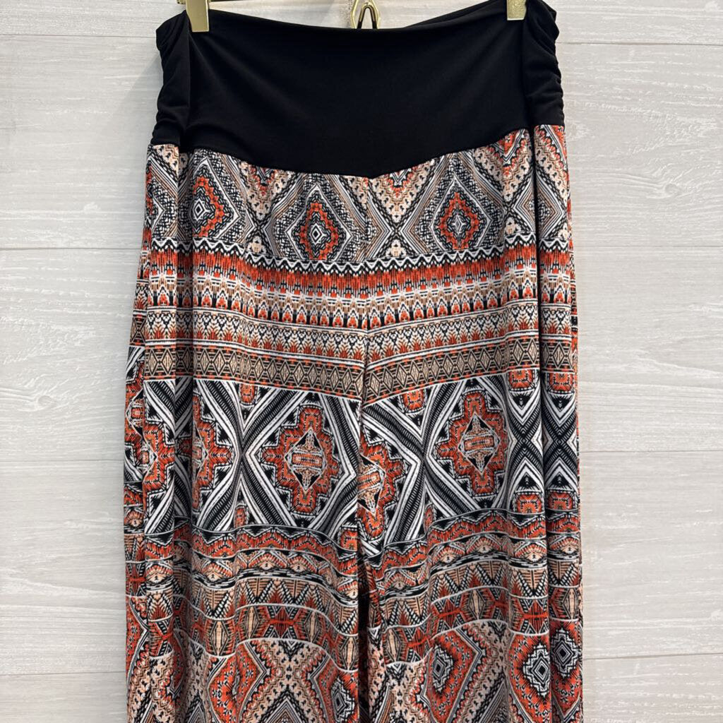 AGB Black/ Multi Print Wide Leg Pull On Pants Extra Large