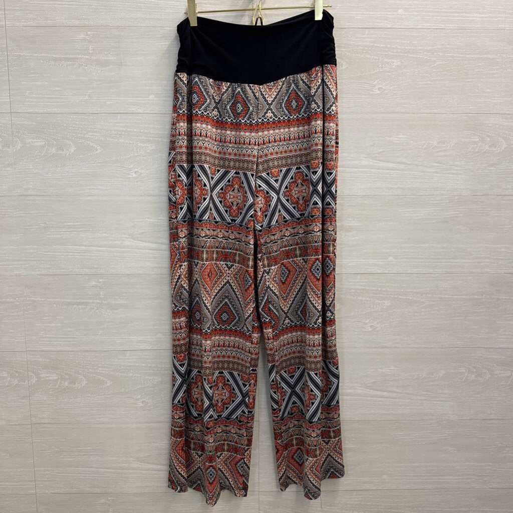 AGB Black/ Multi Print Wide Leg Pull On Pants Extra Large