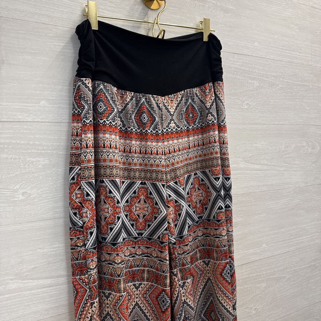 AGB Black/ Multi Print Wide Leg Pull On Pants Extra Large
