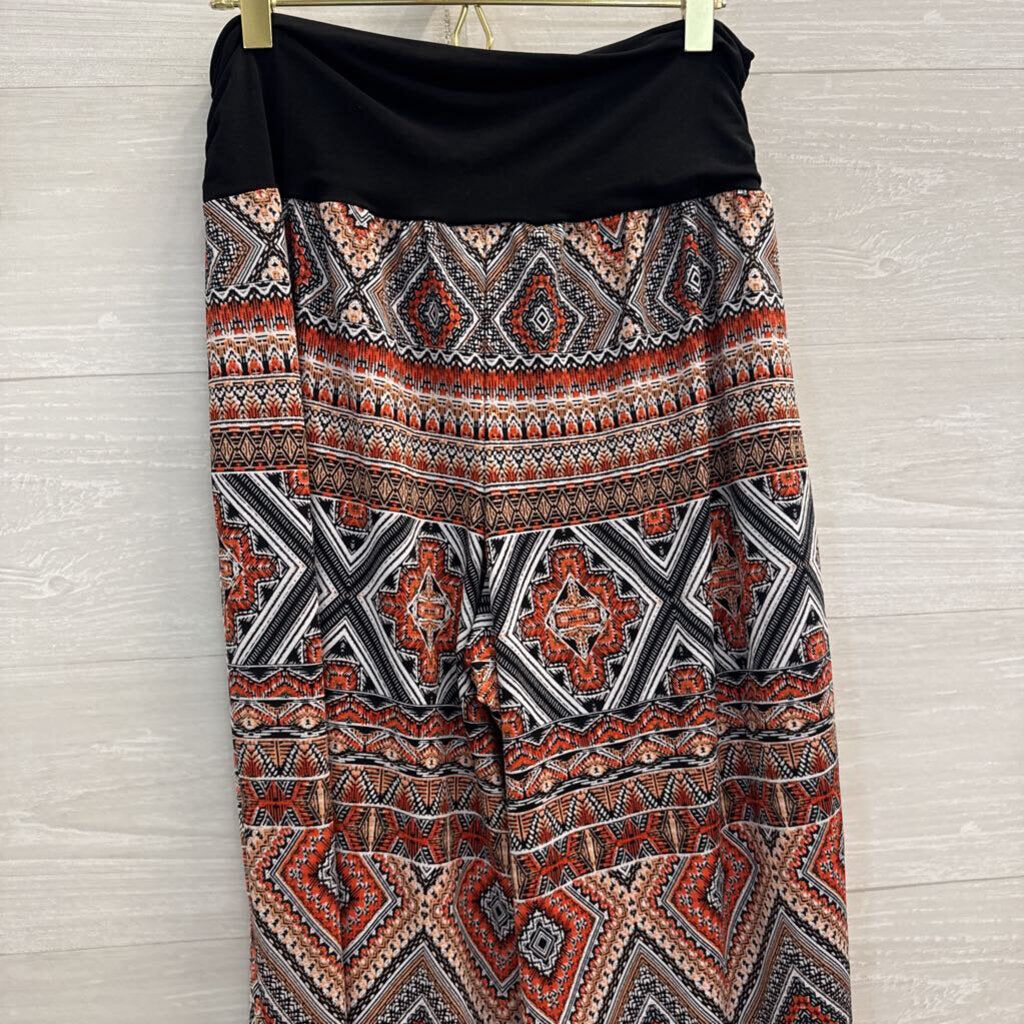AGB Black/ Multi Print Wide Leg Pull On Pants Extra Large