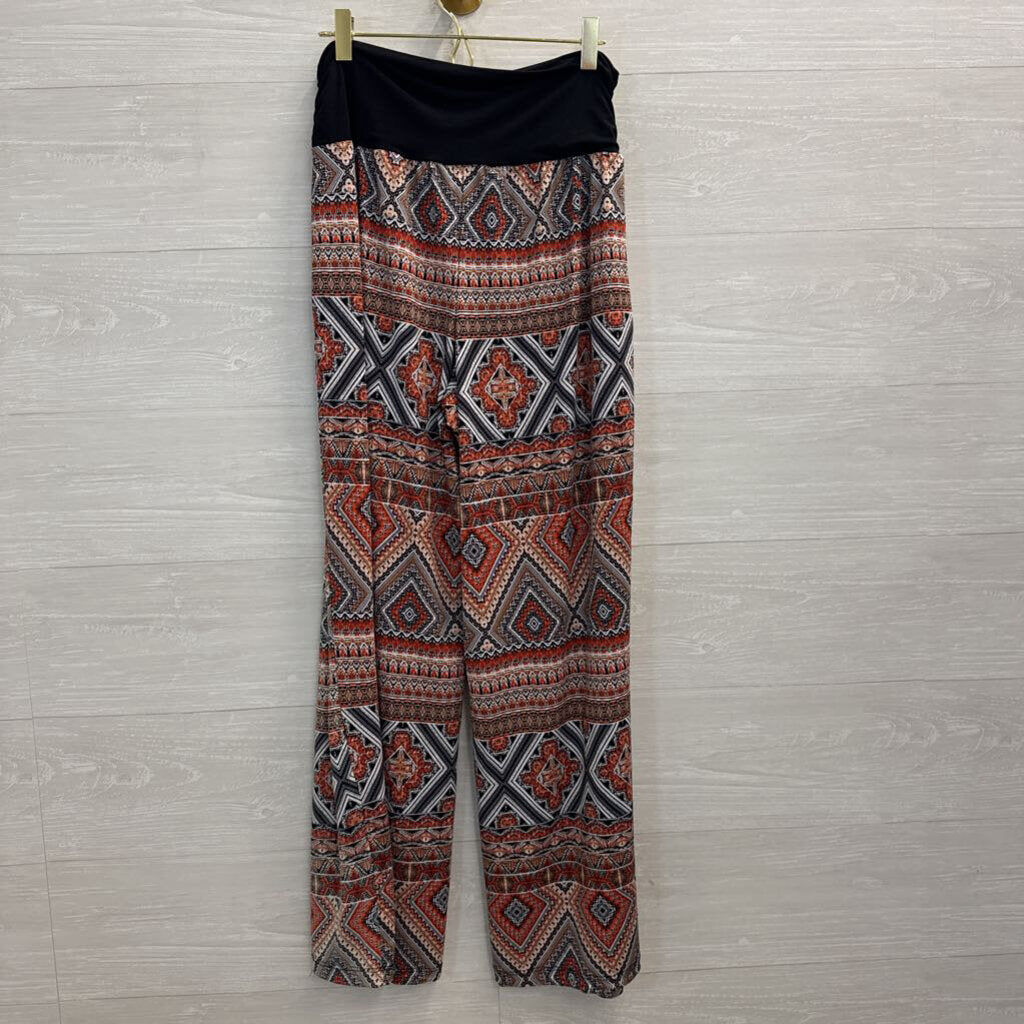 AGB Black/ Multi Print Wide Leg Pull On Pants Extra Large