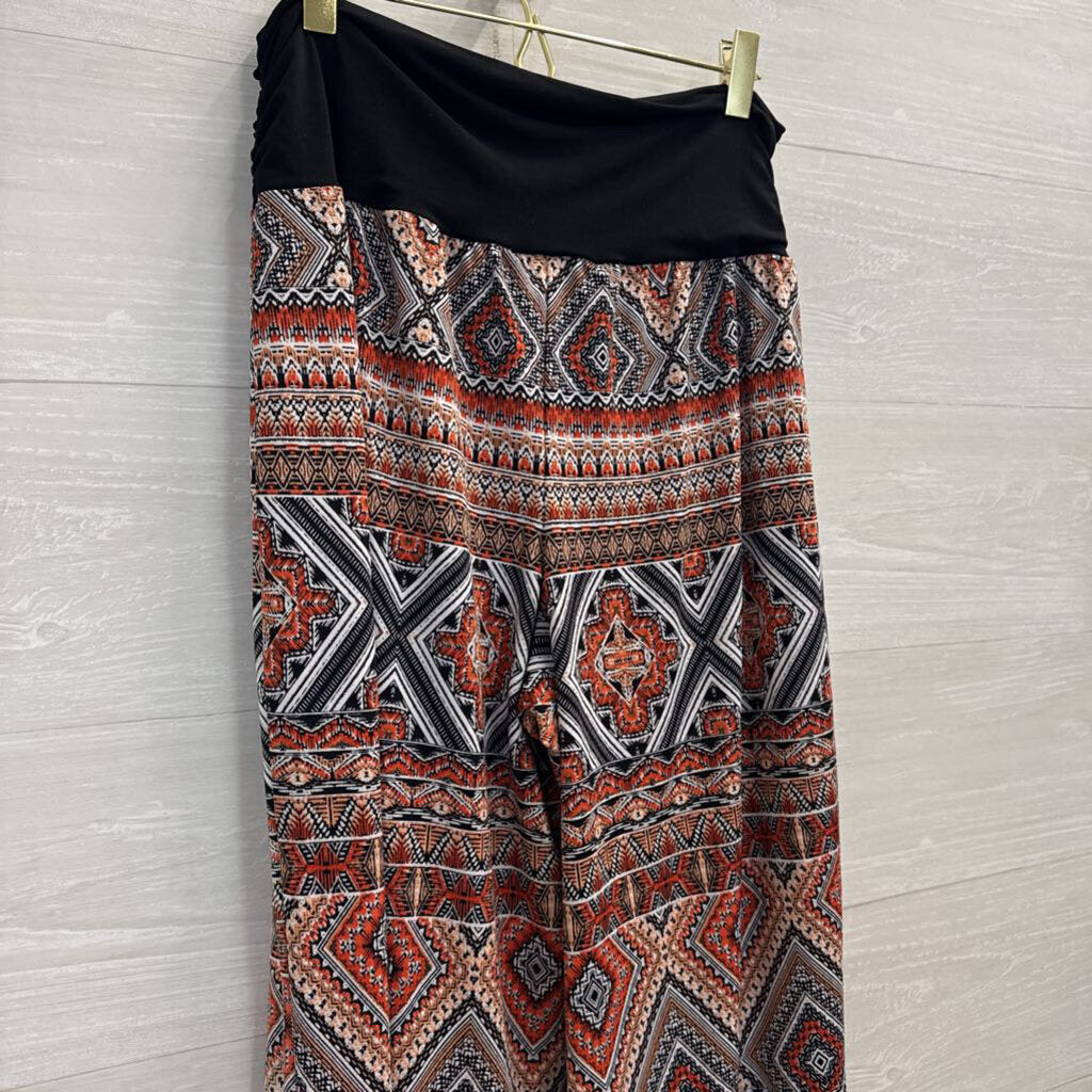 AGB Black/ Multi Print Wide Leg Pull On Pants Extra Large