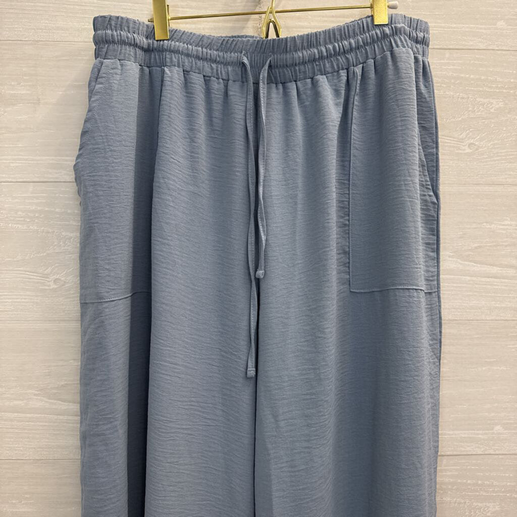 Blue Wide Leg Pull On Pants 2X