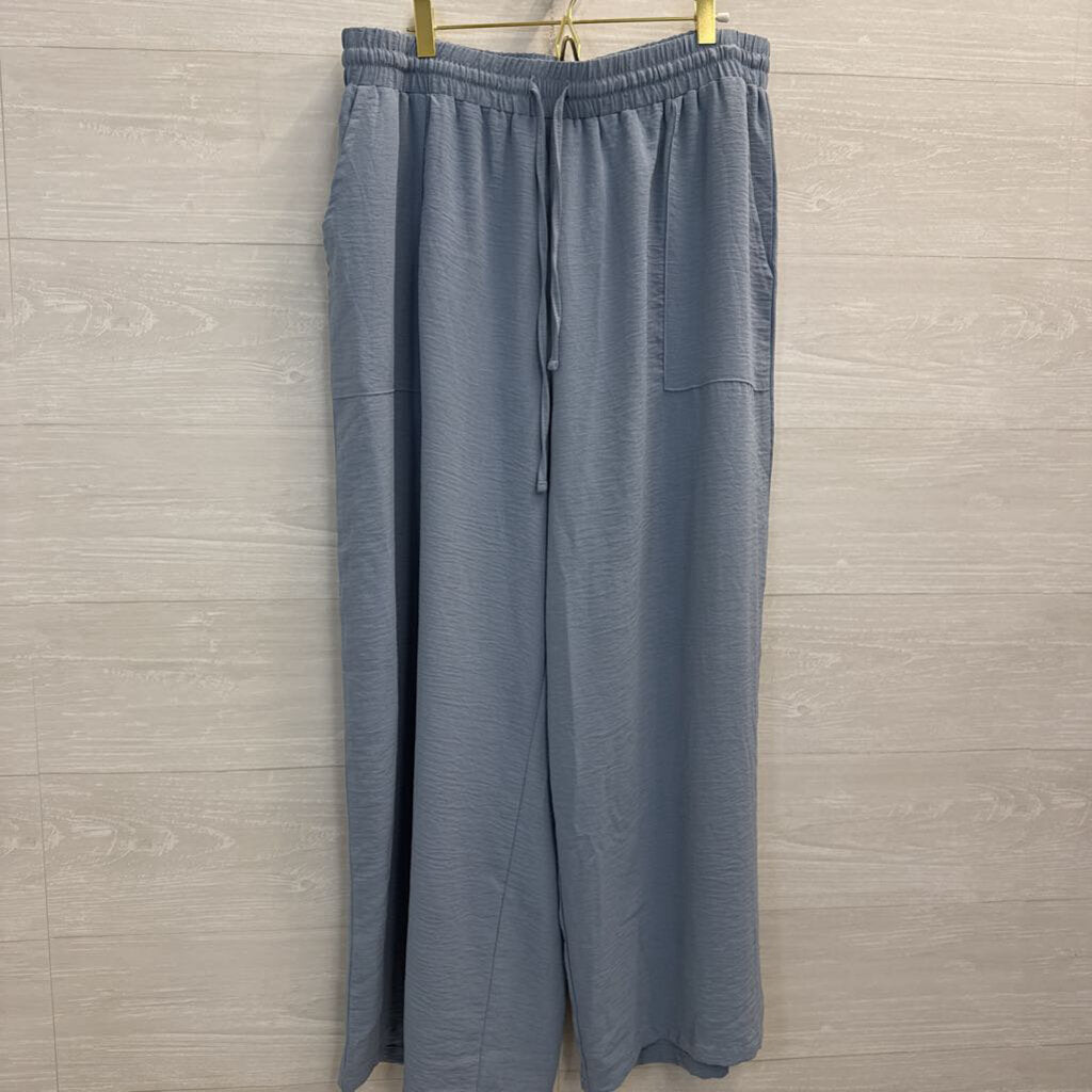 Blue Wide Leg Pull On Pants 2X