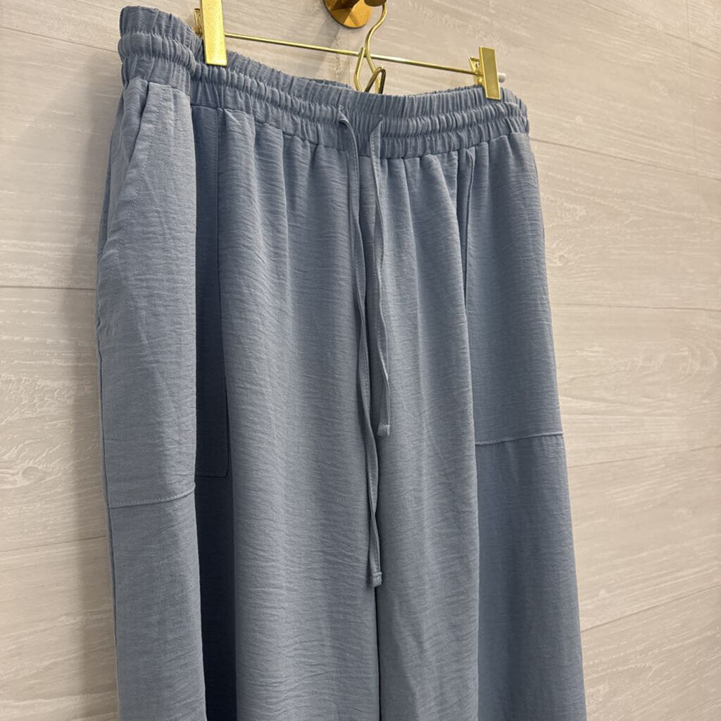 Blue Wide Leg Pull On Pants 2X