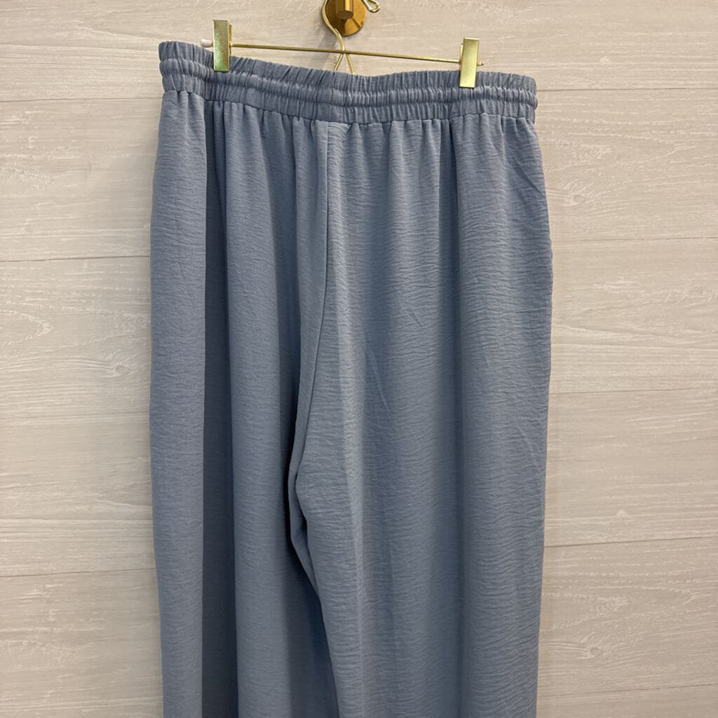 Blue Wide Leg Pull On Pants 2X