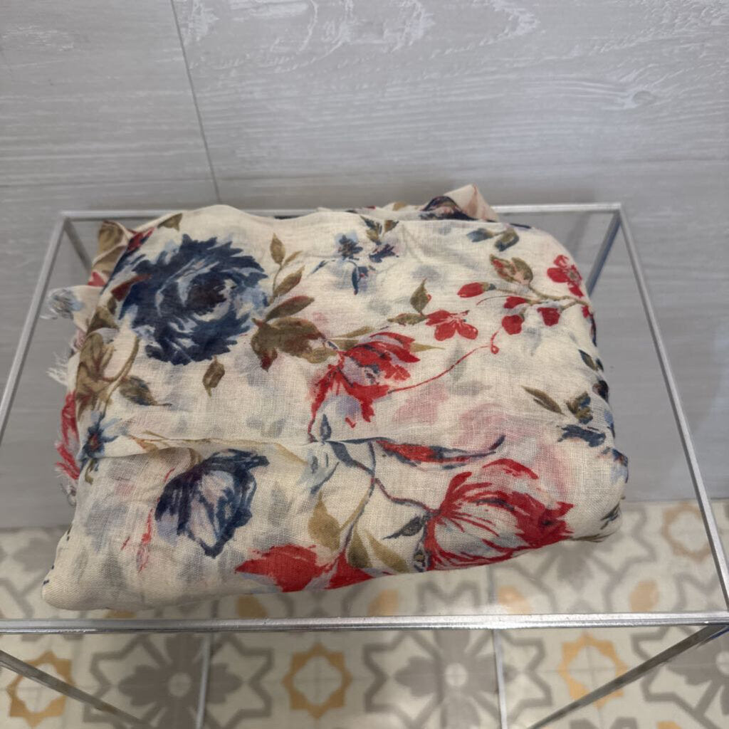 Beige/ Multi Floral Print Lightweight Scarf