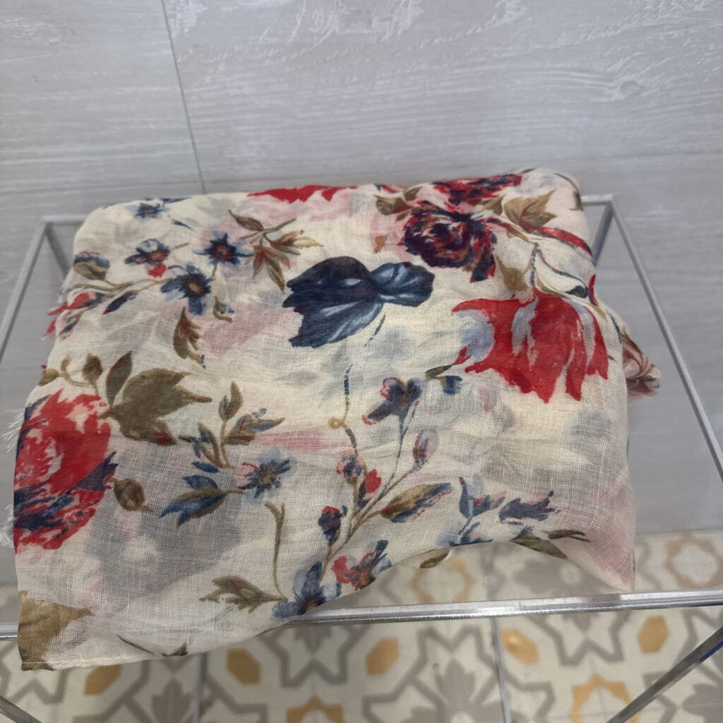 Beige/ Multi Floral Print Lightweight Scarf