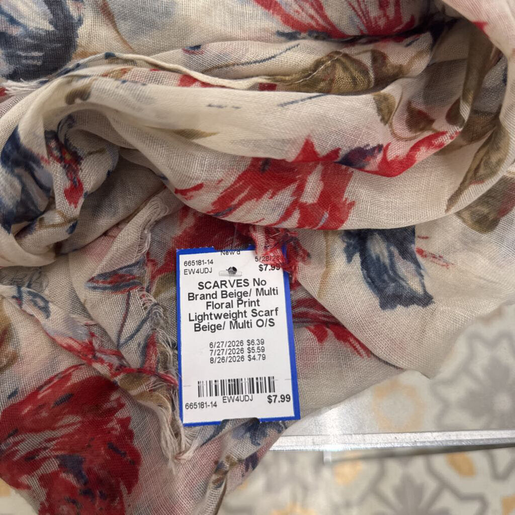 Beige/ Multi Floral Print Lightweight Scarf