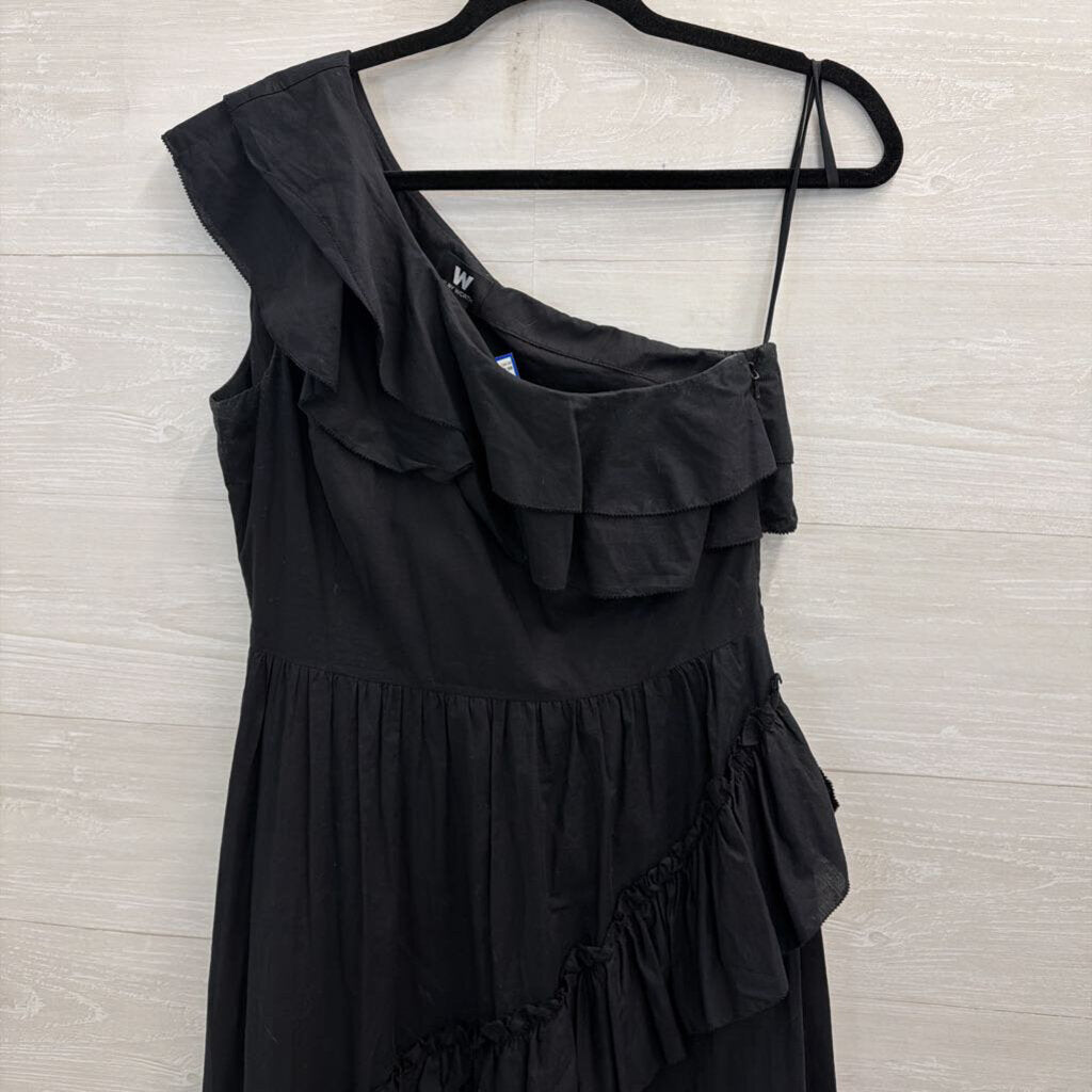 W by Worth Black Ruffle One Shoulder Maxi Dress 8
