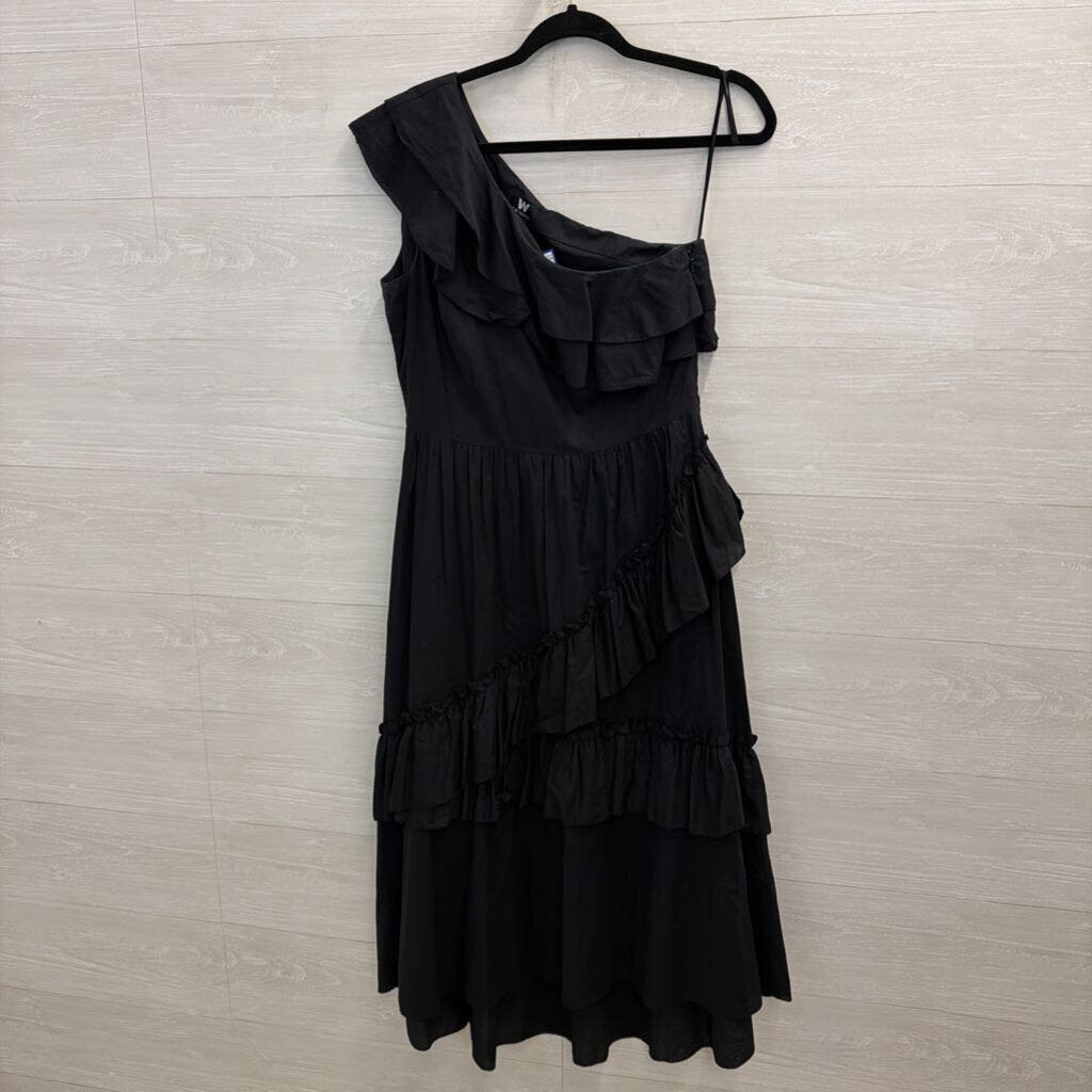 W by Worth Black Ruffle One Shoulder Maxi Dress 8