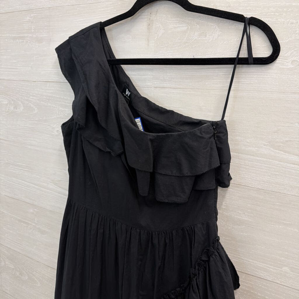 W by Worth Black Ruffle One Shoulder Maxi Dress 8