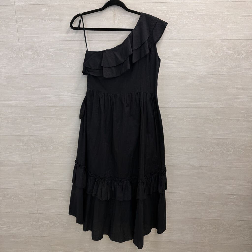 W by Worth Black Ruffle One Shoulder Maxi Dress 8