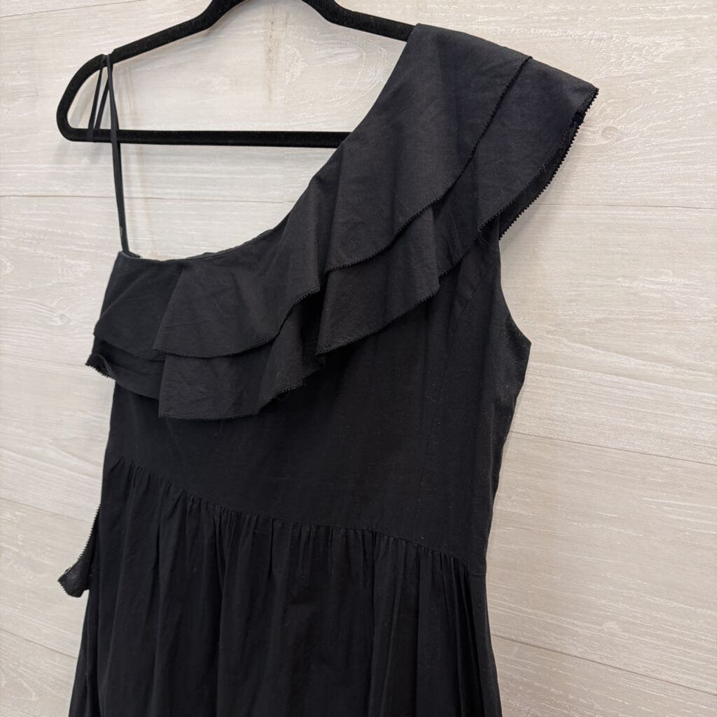 W by Worth Black Ruffle One Shoulder Maxi Dress 8