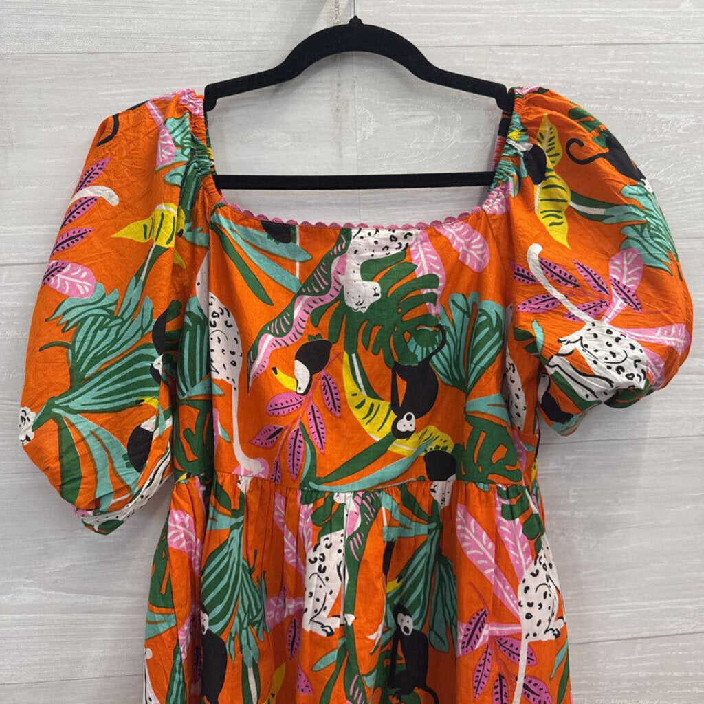 Ivy Jane Orange/ Multi Animal Print Short Puff Sleeve Top Extra Small