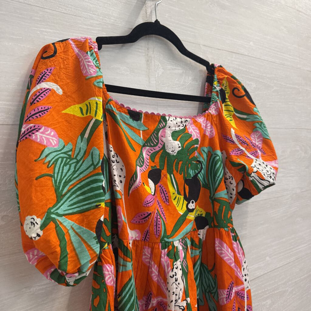 Ivy Jane Orange/ Multi Animal Print Short Puff Sleeve Top Extra Small